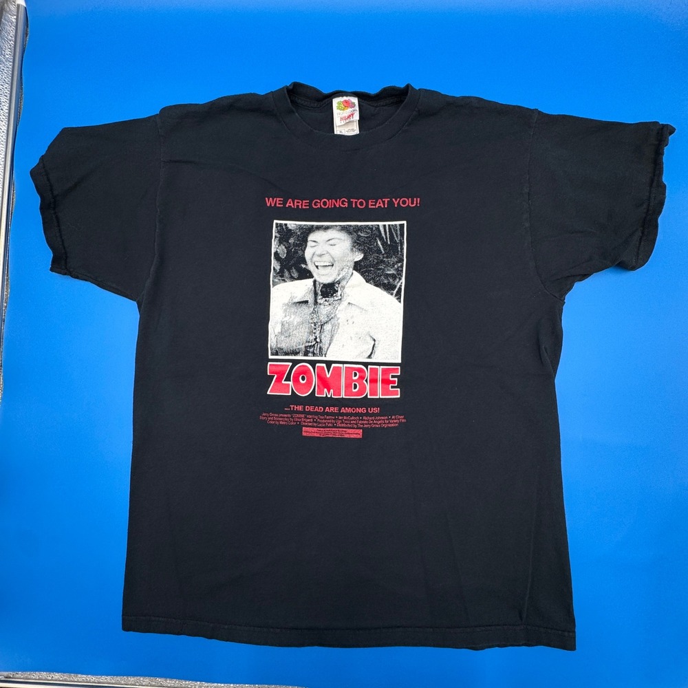 Vintage Fruit of the Loom Zombie Movie T-Shirt XL Black Lucio Fulci Horror Film